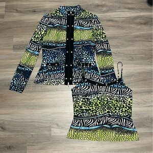 Joseph Ribkoff 12 Twin Set Tank Top Jacket Blue Animal Cheetah Zebra Print Y2K